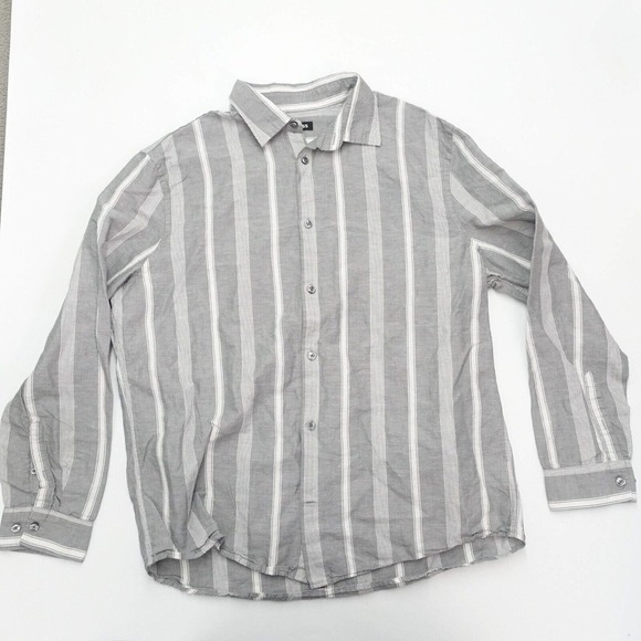 Express Button-Up Shirt Men's Large Striped Long Sleeve Collared Regular Fit - Picture 1 of 7